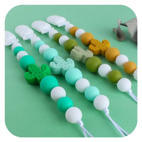 Silikon Kaktus Schnullerkette Baby Beißring Perlen Schnullerhalter BPA-Frei Säuglings Schnullerband Dummy Clip