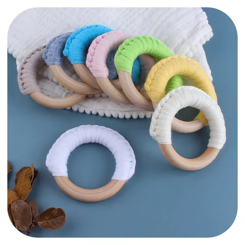 Handmade Cotton Braided Baby Wooden Teething Ring Natural Wood Grasping Toy Sensory Molar Toy For Infant Toddler Nursery Gifts