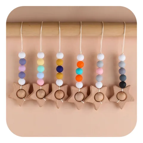 Beechwood Silicone Baby Star Teether Pendant For Infants Sensory Hanging Toy Stroller Accessory Newborn Nursing Gift