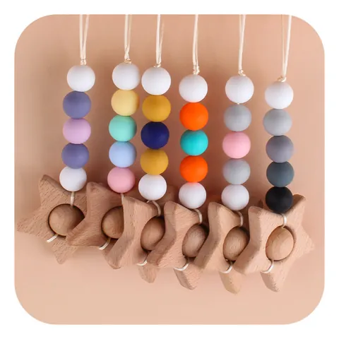 Beechwood Silicone Baby Star Teether Pendant For Infants Sensory Hanging Toy Stroller Accessory Newborn Nursing Gift