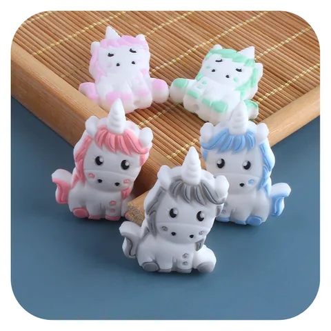Silicone Unicorn Beads For DIY Pacifier Clip Baby Teething Toy BPA Free Nursing Accessory Cartoon Animal Sensory Beads For Toddler