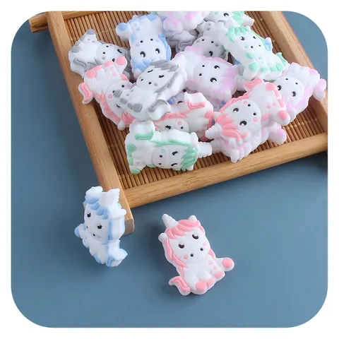 Silicone Unicorn Beads For DIY Pacifier Clip Baby Teething Toy BPA Free Nursing Accessory Cartoon Animal Sensory Beads For Toddler