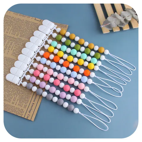 Catenella Portaciuccio in Silicone con Perline per Neonati Catenella Massaggiagengive Anti-smarrimento Colore Macaron Giocattolo