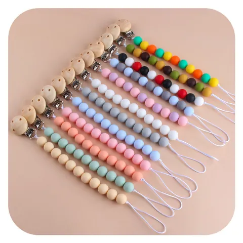 Catenella Portaciuccio in Silicone per Neonati in Legno di Faggio Supporto Anti-smarrimento per Massaggiagengive per Bimbi e Bimbe