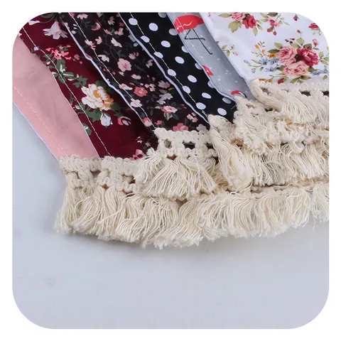 Vintage Tassel Baby Bib Cotton Printed Floral Polka Dot Flamingo Drool Bib For Infants Toddlers Soft Double Layer Saliva Towel