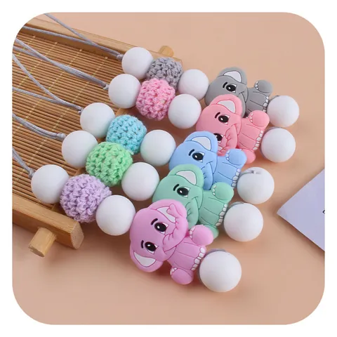 Baby Silicone Elephant Teether Necklace Cartoon BPA Free Silicone Crochet Beads Soothing Teething Toy For Infant Kids Jewelry