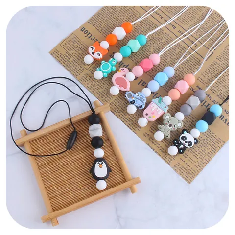 Food Grade Silicone Baby Teething Necklace Cartoon Animal Pendant Soothing Teether Jewelry For Infants BPA Free Fox Panda Koala