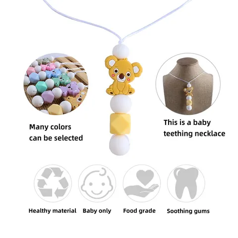 Food Grade Silicone Koala Baby Teething Necklace BPA Free Beads Soothing Gums Chewable Pendant For Babies Infants Jewelry