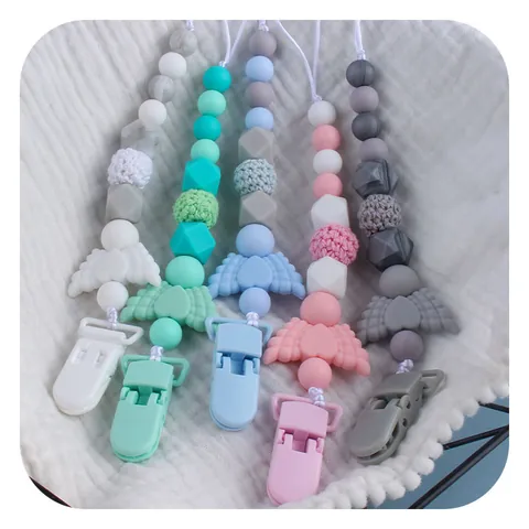 Angel Wings Heart Silicone Baby Pacifier Clip Beads Teething Toy Anti Drop Chain For Infants Toddlers