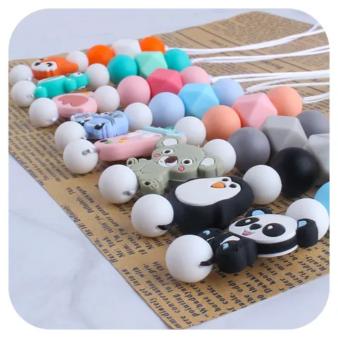 Food Grade Silicone Baby Teething Necklace Cartoon Animal Pendant Soothing Teether Jewelry For Infants BPA Free Fox Panda Koala