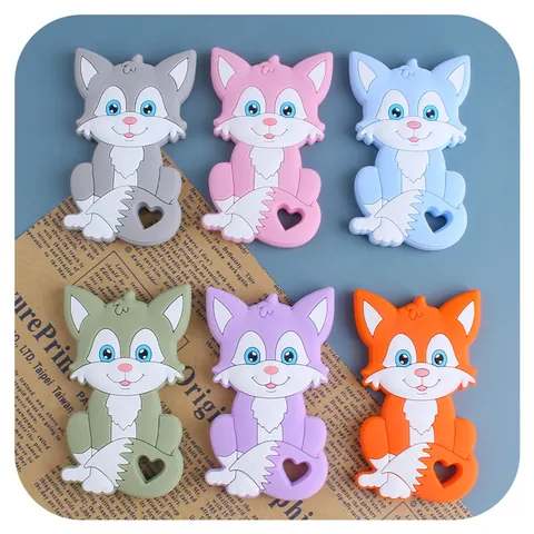 Cartoon Fox Silicone Baby Pacifier Clip Teething Relief Chain Handmade Crochet Bead Teether For Infants Toddlers Baby Gift