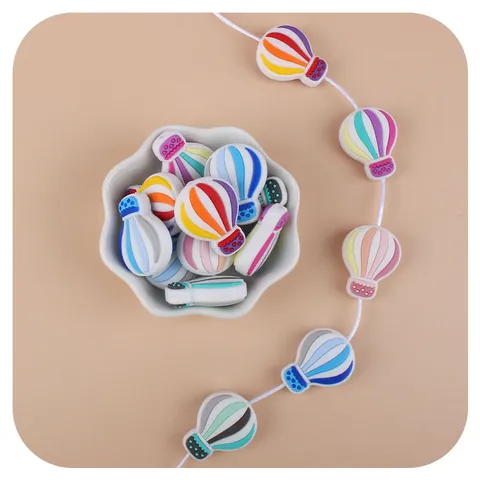 Bunte Silikon Heißluftballon Beißperlen Für DIY Baby Schnullerkette Stillkette Zubehör BPA-frei Cartoon Lose Perlen