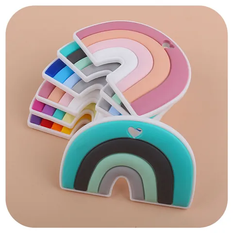 Anneau de Dentition Bébé en Silicone Arcobaleno Jouet Sans BPA Qualité Alimentaire Avec Trou en Cœur Pour Nourrissons et Bambins