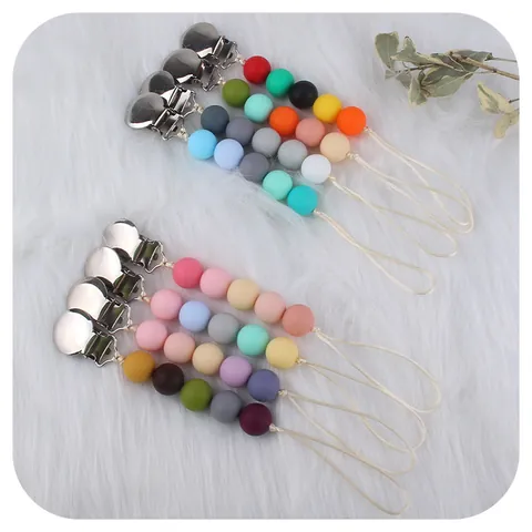 Catenella Portaciuccio in Silicone con Perline Clip in Metallo Anti-Goccia Catena Lenitiva per Dentizione Neonati Ragazzi Ragazze Accessorio