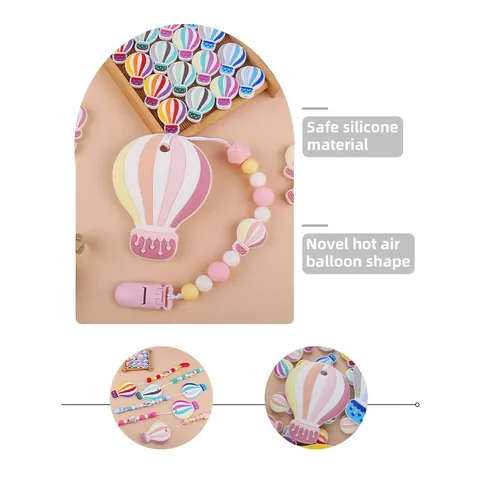 Silicone Baby Teether With Pacifier Clip Hot Air Balloon Cartoon Beaded Soothing Toy For Infants Toddlers BPA Free