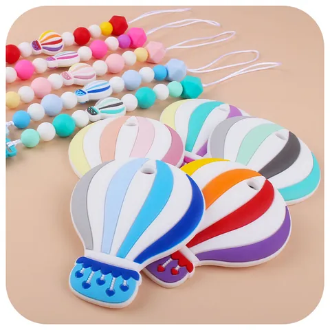 Silicone Baby Teether With Pacifier Clip Hot Air Balloon Cartoon Beaded Soothing Toy For Infants Toddlers BPA Free