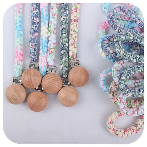 Handmade Woven Baby Pacifier Clip And Beech Wood Teether Rabbit Ear Cotton Soothing Teething Toy For Infants Gift