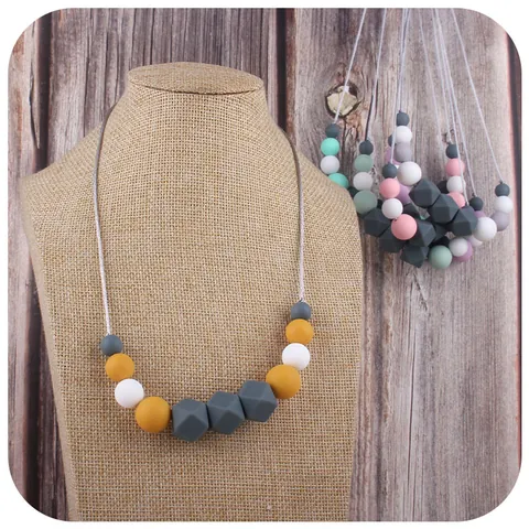 Baby Silicone Teething Necklace BPA Free Food Grade Silicone Beaded Soothing Teether For Infants Toddlers Nursing Necklace