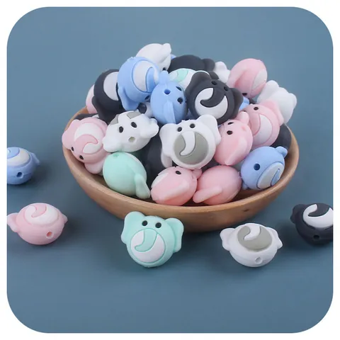 Cartoon Elephant Silicone Teether Beads BPA Free Baby Teething Relief Toy DIY Pacifier Chain Accessories For Infant Toddler