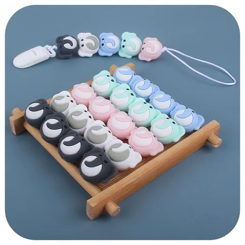 Cartoon Elephant Silicone Teether Beads BPA Free Baby Teething Relief Toy DIY Pacifier Chain Accessories For Infant Toddler