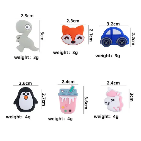 Cartoon Silicone Baby Teether Beads DIY Pacifier Chain Accessories Penguin Fox Unicorn Car Dinosaur Shape Silicone Beads