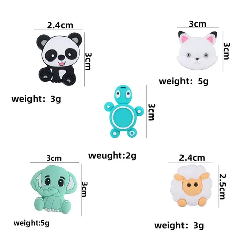 Cartoon Animal Silicone Teether Beads For Baby DIY Pacifier Chain Elephant Panda Sheep Turtle Teething Accessories