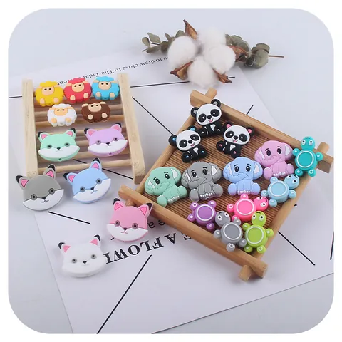 Cartoon Animal Silicone Teether Beads For Baby DIY Pacifier Chain Elephant Panda Sheep Turtle Teething Accessories