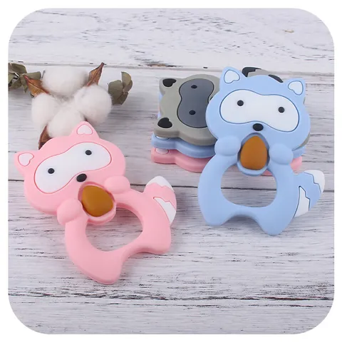 Cartoon Raccoon Baby Teether Food Grade Silicone BPA Free Soothing Gums Molar Stick Toy Easy To Grip For Infants 3 Months Plus