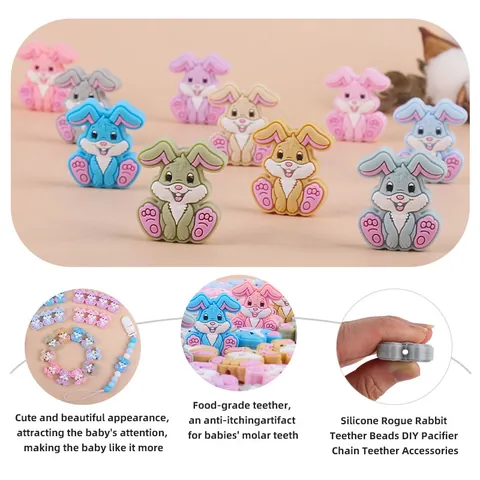 Cartoon Rabbit Silicone Teether Bead DIY Pacifier Chain Accessory Food Grade Soothing Molar Beads For Baby BPA Free