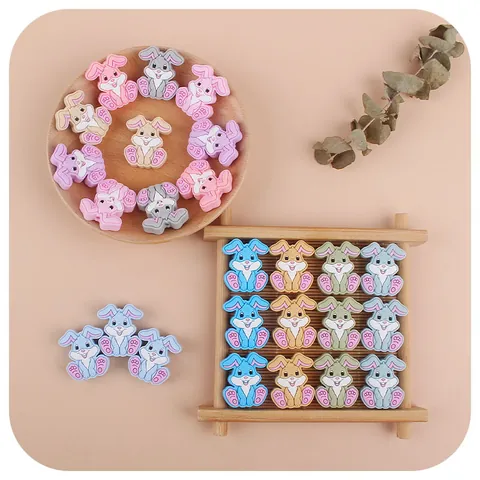 Cartoon Rabbit Silicone Teether Bead DIY Pacifier Chain Accessory Food Grade Soothing Molar Beads For Baby BPA Free