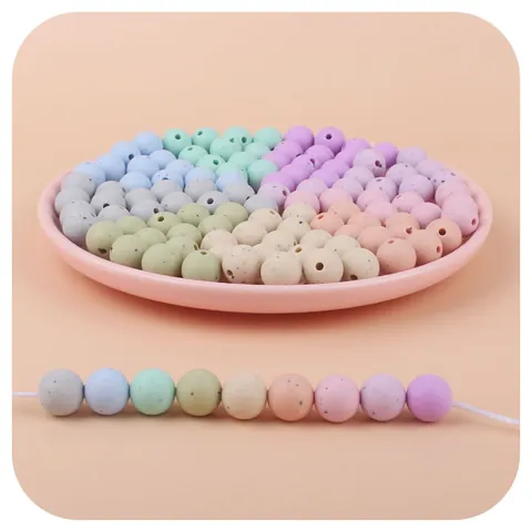 Κηλιδωτές Χάντρες Σιλικόνης DIY Κολιέ Οδοντοφυΐας Βραχιόλι Κατασκευή Χρώματα Macaron Πουά Χάντρες Αξεσουάρ για Μωρά