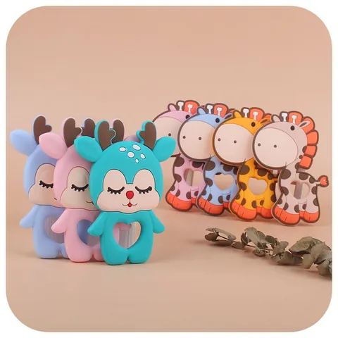 Baby Silicone Teether Cartoon Moose Giraffe Shape Infant Molar Stick BPA Free Soft Teething Toy For Grasping Training