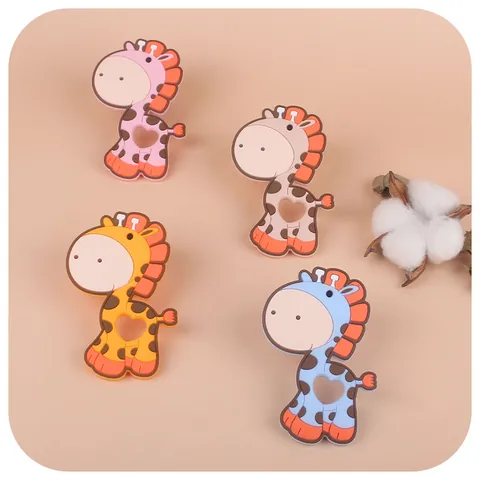 Baby Silicone Teether Cartoon Moose Giraffe Shape Infant Molar Stick BPA Free Soft Teething Toy For Grasping Training