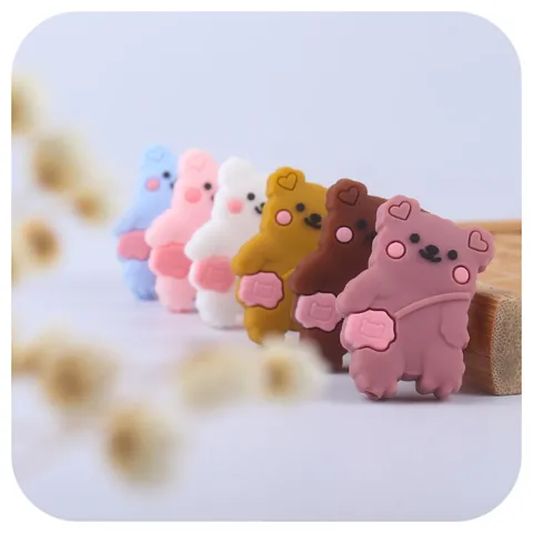 Food Grade Silicone Bear Teether Beads For DIY Baby Pacifier Chain Cartoon Animal Silicone Loose Beads For Teething Relief