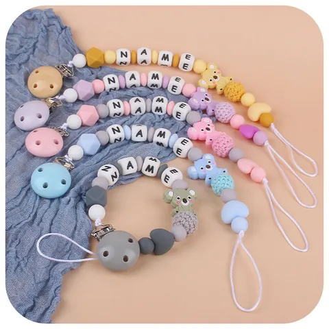 Koala Silicone Baby Pacifier Clip And Teether Personalized Name BPA Free Beads Soothing Molar Toy For Infants Newborns