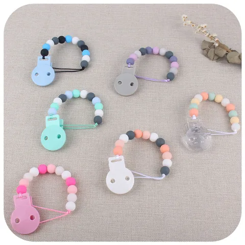 Baby Schnullerkette Silikonperlen Beruhigungskette Halter Für Säuglinge Beißring Spielzeugleine Mit Kunststoffclip Zubehör