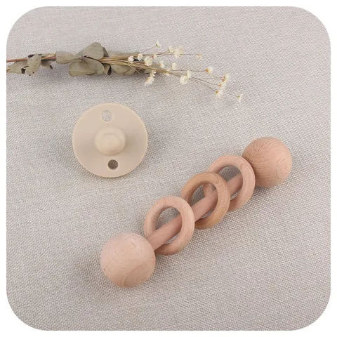 Natural Beech Wood Baby Rattle Teether Grasping Sensory Educational Toy For Infants Newborn Montessori Style Wooden Rattle