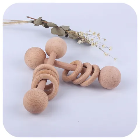 Natural Beech Wood Baby Rattle Teether Grasping Sensory Educational Toy For Infants Newborn Montessori Style Wooden Rattle