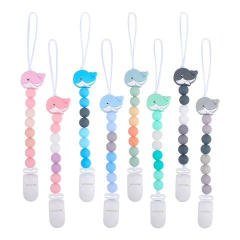 Sujetachupetes de Silicona Suave con Forma de Ballena para Bebé Cadena de Mordedor Soporte Anticaída Accesorios para Alivio de la Dentición Infantil