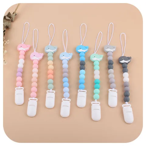 Sujetachupetes de Silicona Suave con Forma de Ballena para Bebé Cadena de Mordedor Soporte Anticaída Accesorios para Alivio de la Dentición Infantil