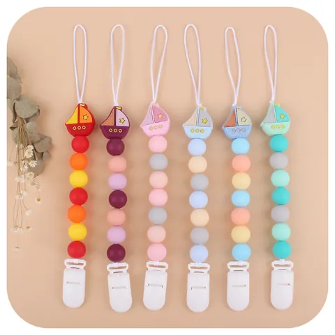 Silicone Pacifier Clip Sailboat Cartoon Baby Teether Soothing Chain Food Grade Silicone Beads Holder For Infants Newborns Gift