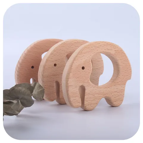Anneau de Dentition en Bois de Hêtre Éléphant Jouet en Bois Naturel pour Nourrissons Entraînement à la Préhension Cadeau Bébé