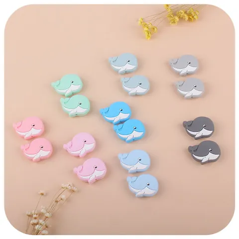 Cartoon Whale Silicone Teething Beads DIY Baby Pacifier Chain Accessories Food Grade Silicone Teether Toy For Infants
