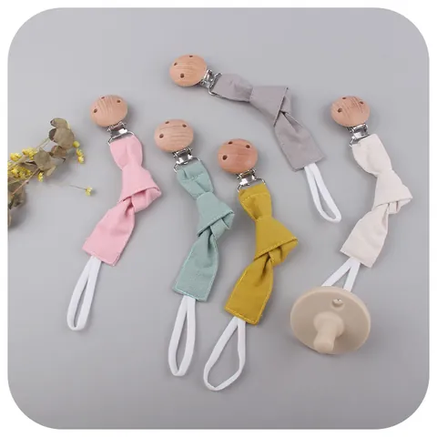 Buchenholz Schnullerklipp Baumwolle Leinen Band Schnullerkette Morandi Farben Saugerhalter Gurt Anti-Verlust Leine Baby Zubehör