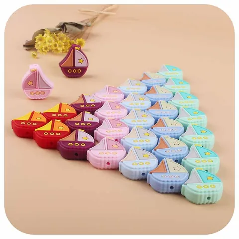 Silicone Sailboat Teether Beads For Baby DIY Pacifier Chain Cartoon Sailing Ship Teething Jewelry Making Accessories BPA Free