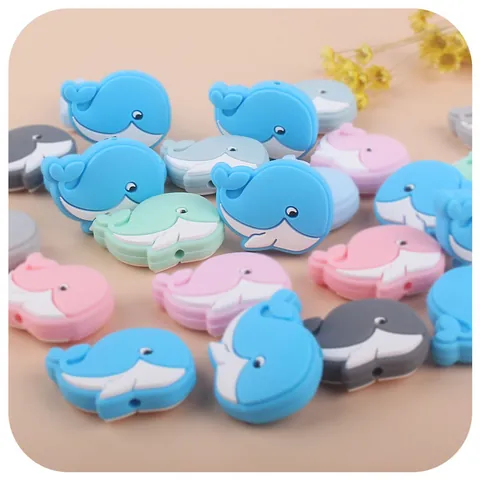 Cartoon Whale Silicone Teething Beads DIY Baby Pacifier Chain Accessories Food Grade Silicone Teether Toy For Infants