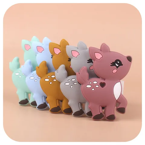 Baby Teether Food Grade Silicone Sika Deer Shape Cartoon Molar Stick For Infant Toddler Teething Relief Grip Toy