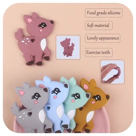 Baby Teether Food Grade Silicone Sika Deer Shape Cartoon Molar Stick For Infant Toddler Teething Relief Grip Toy
