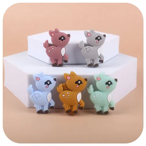Cartoon Sika Deer Food Grade Silicone Teether Beads DIY Pacifier Chain Jewelry Making Nursing Accessories For Baby Kids