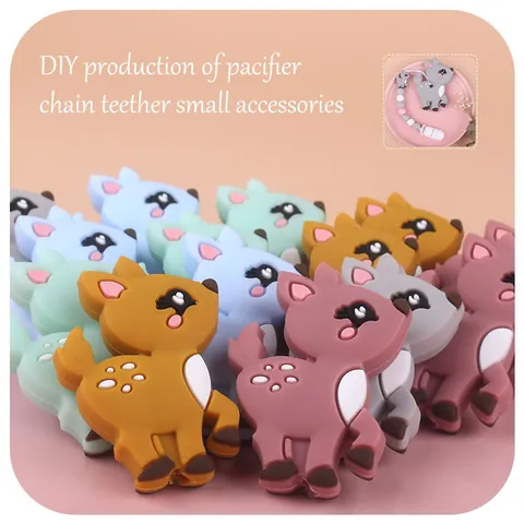 Cartoon Sika Deer Food Grade Silicone Teether Beads DIY Pacifier Chain Jewelry Making Nursing Accessories For Baby Kids